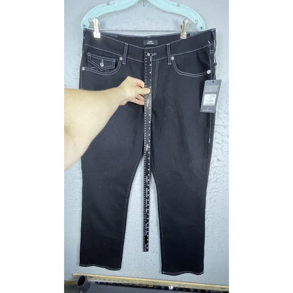 True Religion Ricky Jeans Mens 34x32 Black Rinse Relaxed Straight‎ Denim Pants